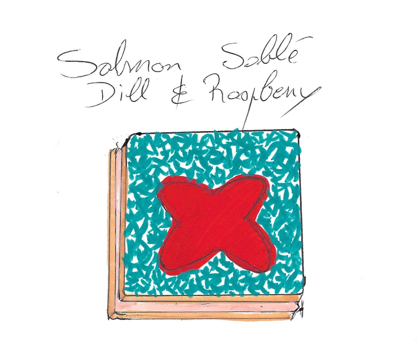 Salmon Sablé Dill and Raspberry — plating sketch by Jérôme Tauvron